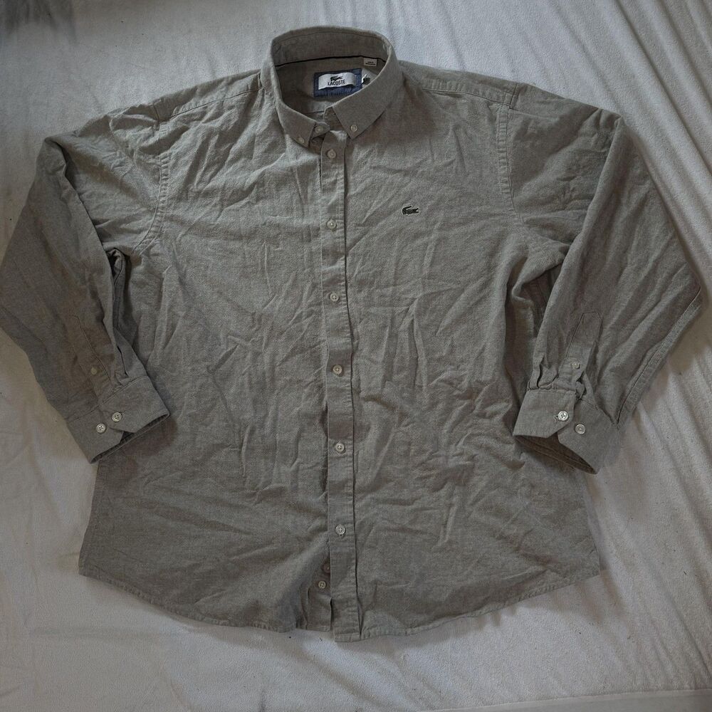 Lacoste button down shirt Men Large Gray Long Sleeve Collared Button-Down Cotton